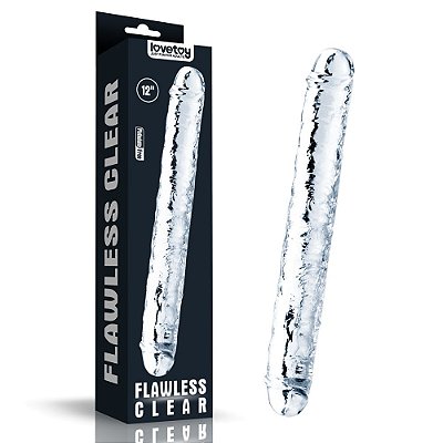 Lovetoy Flawless Clear Double dildo - PÊNIS REALÍSTICO DE PONTA DUPLA FEITO EM JELLY TPE - DOUBLE DONG - 30 X 3,5 CM