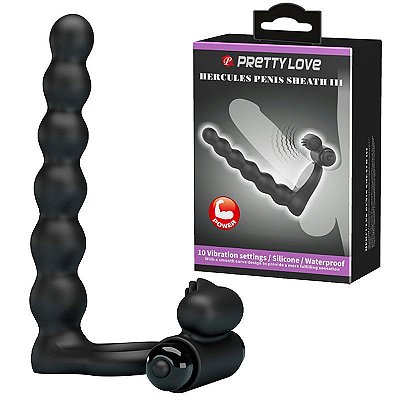 PRETTY LOVE HERCULES PENIS SHEATH 3 - ANEL COMPANHEIRO ESCALONADO COM VIBRADOR NA BASE - POSSUI 10 MODOS DE VIBRAÇÃO