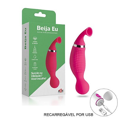 BEIJA EU - VIBRADOR  RECARREGÁVEL, À PROVA D'ÁGUA E  SUGADOR VAGINAL - POSSUI 10 MODOS DE VIBRAÇÃO E SUCÇÃO - 15 X 3 CM