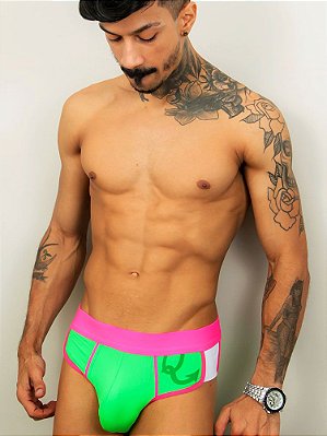 CUECA JOCKSTRAP MODELO OPEN - COR NEON VERDE E PINK