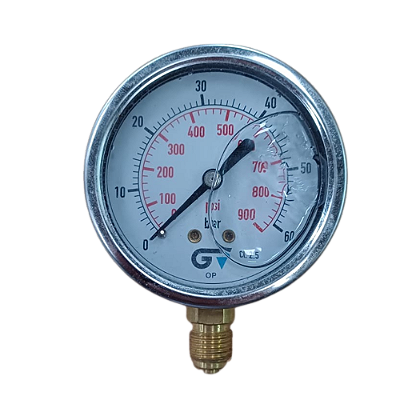 Manômetro Hidráulico Vertical DN 63 Inox 304 0~60 bar (0-900 PSI) 1/4" BSP Interno em latão c/ glicerina