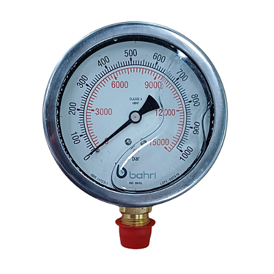 Manômetro Hidráulico Vertical DN 100 Inox 304 0~1000 bar (0-14500 PSI) 1/2" BSP Interno em latão c/ glicerina