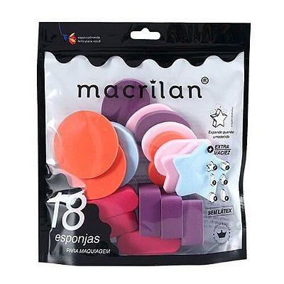 Kit com 18 esponjas para maquiagem - Macrilan