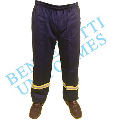 Calça brim azul marinho com faixa refletiva