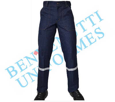 Calça Jeans com faixa refletiva prata -  100% Algodão