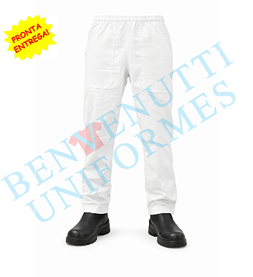 Calça brim branca 100% elástico e 100% algodão