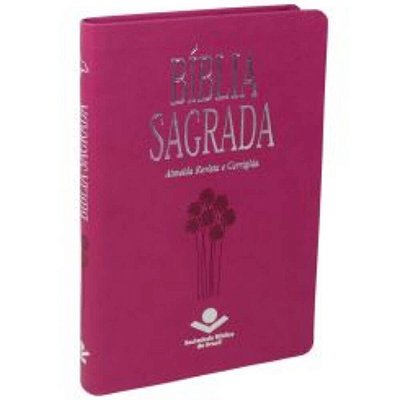 Bíblia Sagrada Slin Almeida revista e corrigida capa couro sintético cor Pink Fuxia com borda prateada SBB