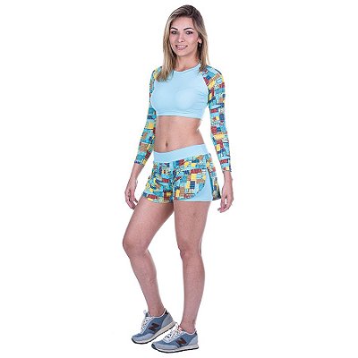 Conjunto Cropped UV50 e Short 2 em 1 Mosaico Km10 Sports