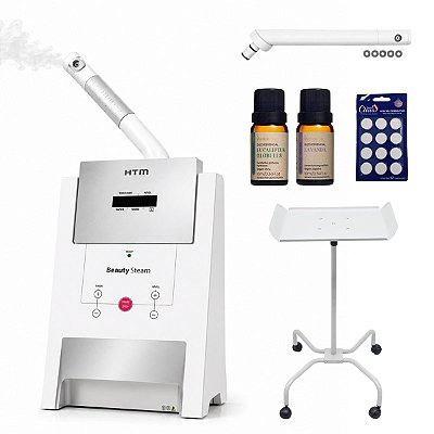 Vapor de Ozônio Facial Profissional HTM Beauty Steam com Aromaterapia e Carrinho para Estética