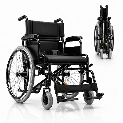Cadeira de Rodas Dobrável Dellamed D400 até 120kg Aço Carbono com Rodas Removíveis e Almofada