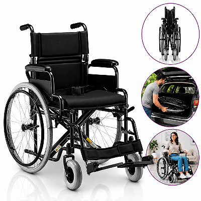 Cadeira de Rodas Dobrável Dellamed D400 até 120kg Aço Carbono com Rodas Removíveis e Almofada