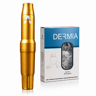 Pen Adapt Maquina Rotativa De Tatuagem e Micropigmentação Dourada + Anéis Batoques