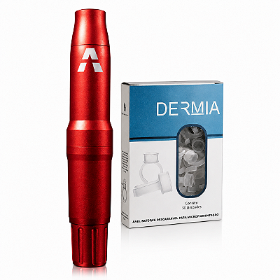 Pen Adapt Maquina Rotativa De Tatuagem e Micropigmentação Vermelho + Anéis Batoques