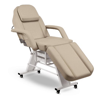 Poltrona Maca Fixa Reclinável Soft Bege base Branco Com 2 Bandejas - Akmed