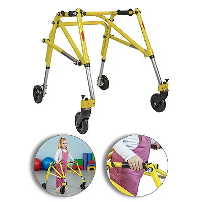 Andador Posterior Para Locomoção e Reabilitação Com 4 Rodas Amarelo Tamanho P - Mercur