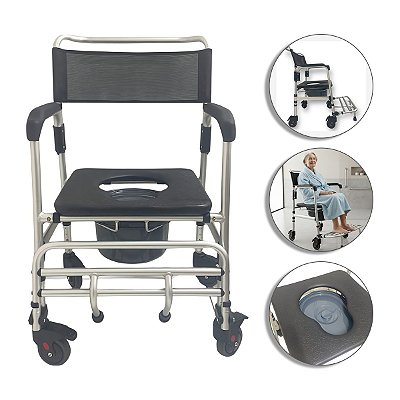 Cadeira De Banho 4 Rodas Em Alumínio B100 Até 140KG - Supermedy