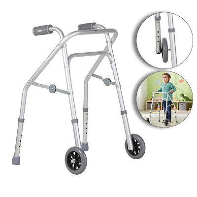 Andador Triangular Infantil Em Alumínio Até 100 Kg Com 2 Rodas Prata Código: B061541 - Mercur