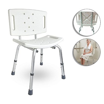 Banqueta Para Banho Branca Com Encosto Até 100Kg - Supermedy