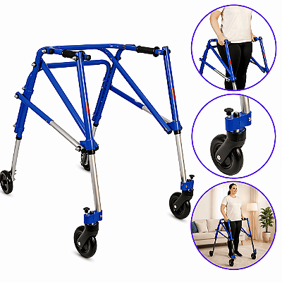Andador Posterior Para Locomoção e Reabilitação Com 4 Rodas Tamanho M Azul - Mercur