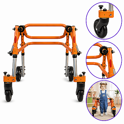 Andador Posterior Para Locomoção e Reabilitação Com 4 Rodas Tamanho PP Laranja - Mercur