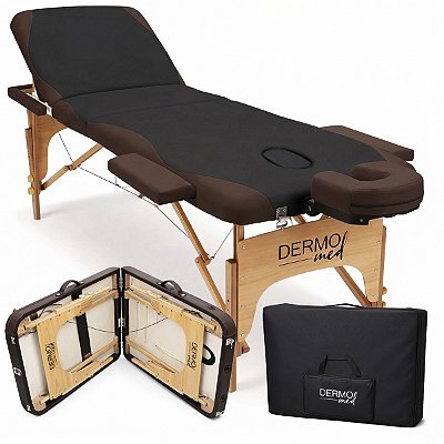 Maca Portátil Dobrável Mesa Massagem Estética Preta com Marrom - Akmed