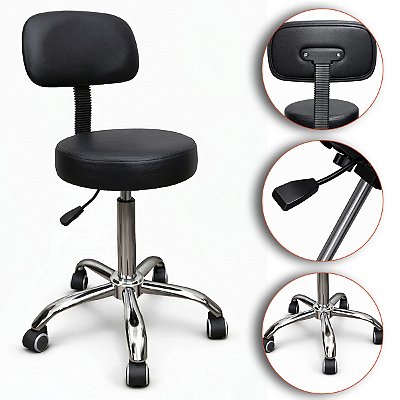 Mocho Tradicional Assento Giratório Com Encosto Preto - Akmed