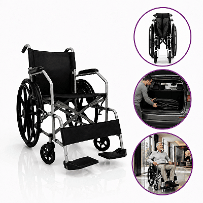 Cadeira De Rodas Manual Até 110kg Com Encosto Rebatível D100 Pop – Dellamed