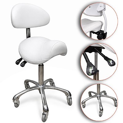 Mocho Sela Ajustável Ergonômico Com Encosto AL-A001 - Akmed - Outlet - Branco