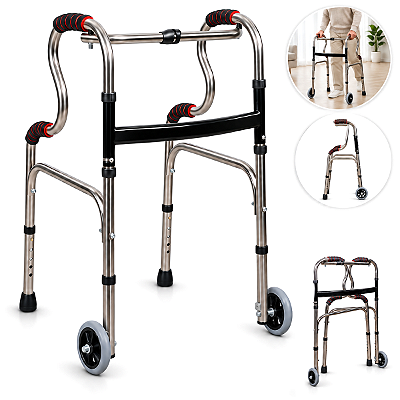 Andador Em Aço Inoxidável 2 Níveis Articulado Com Rodas  - Longevitech