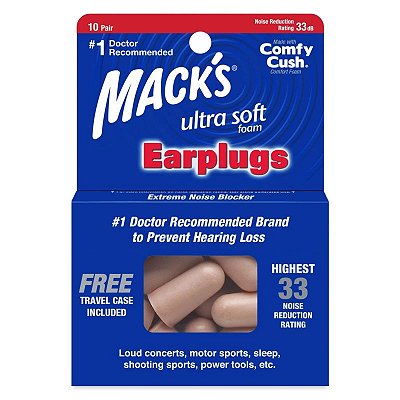 Mack's Ultra Soft Protetor Auricular 10 Pares 33 dB com Case