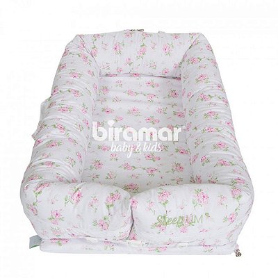 Bercinho Portátil Ninho para Bebê Sleep Um Tiffany Floral Poa Rosa - Biramar Baby