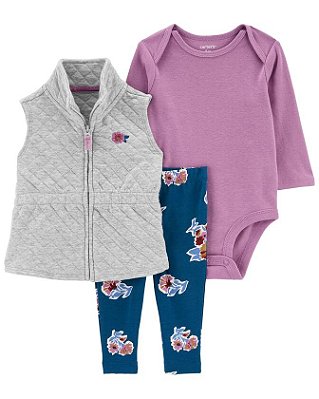 CONJUNTO COLETE 3 PEÇAS CARTER'S - FLORAL LILÁS - MENINA