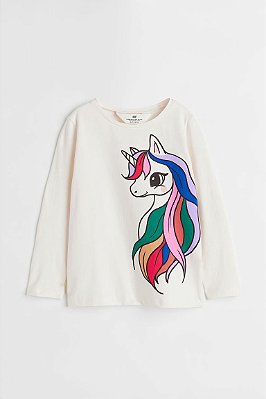 CAMISETA MANGA LONGA H&M - UNICÓRNIO - MENINA