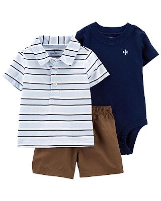 CONJUNTO VERÃO 3 PEÇAS CARTER'S - LISTRAS  - MENINO