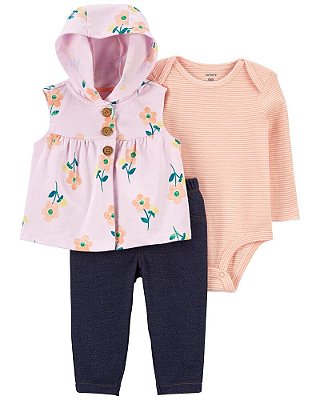 CONJUNTO COLETE 3 PEÇAS CARTER'S - FLORAL  - MENINA