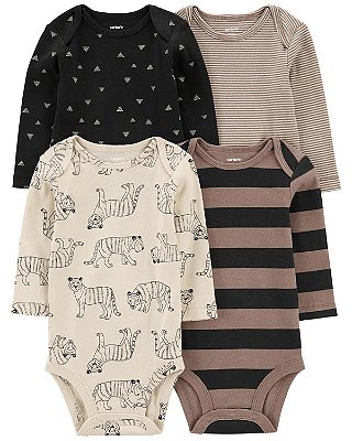 KIT 4 BODIES MANGA LONGA CARTER'S - TIGRE - MENINO
