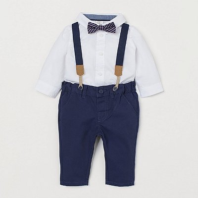 CONJUNTO SUSPENSÓRIO H&M - AZUL E BRANCO - MENINO