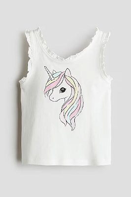 CAMISETA REGATA H&M - BRANCA UNICÓRNIO - MENINA