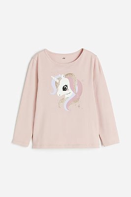 CAMISETA MANGA LONGA H&M - UNICÓRNIO ROSA - MENINA