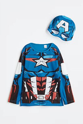 CAMISETA MANGA LONGA H&M - CAPITÃO AMÉRICA COM MÁSCARA - MENINO