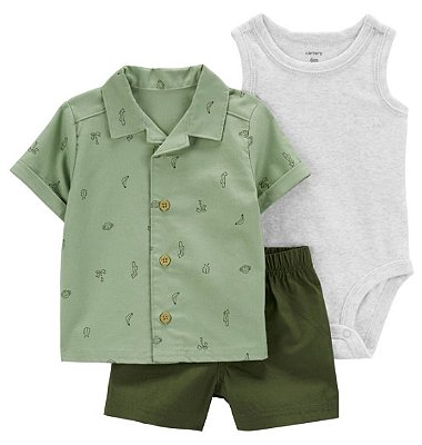 CONJUNTO VERÃO 3 PEÇAS CARTER'S - BICHINHOS VERDE - MENINO