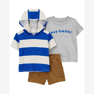 CONJUNTO VERÃO 3 PEÇAS CARTER'S - LISTRAS - MENINO