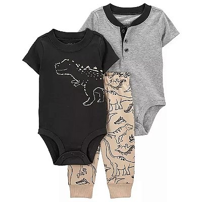 CONJUNTO CARTER'S 3 PEÇAS DINOSSAURO - GRAFITE - MENINO
