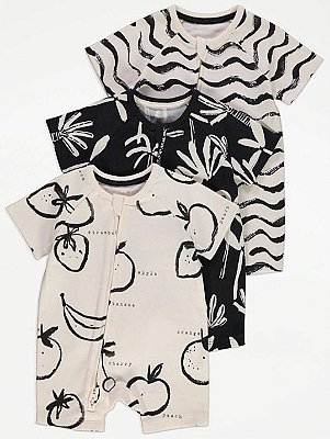 KIT 3 MACACÕES ROMPERS GEORGE BABY - FRUTINHAS - UNISSEX