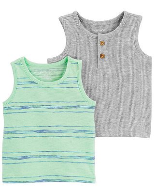 KIT 2 CAMISETAS REGATA CARTER'S - VERDE LISTRADA E CINZA - MENIN0