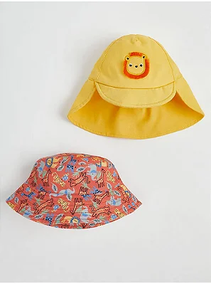 KIT 2 CHAPÉUS BUCKET HAT GEORGE BABY - SAFARI LARANJA E LEÃO AMARELO - MENINO