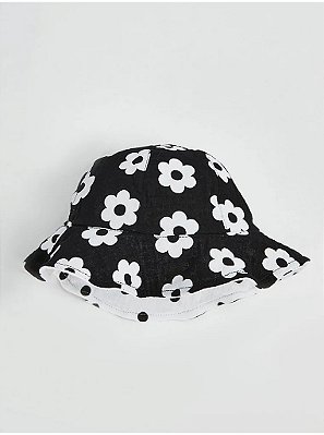CHAPÉU BUCKET DUPLA FACE GEORGE BABY - FLORAL PRETO E BRANCO - MENINA