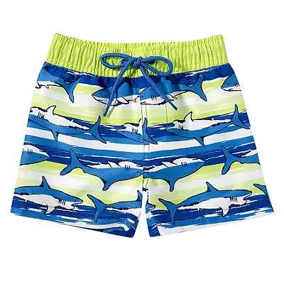 MODA PRAIA BERMUDA TIP TOP TODDLER - TUBARÕES COLORIDOS - PROTEÇÃO UV50+ - MENINO