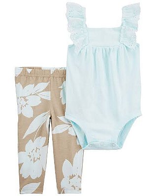 CONJUNTO 2 PEÇAS CARTER'S - AZUL CLARO FLORAL & BEGE - MENINA