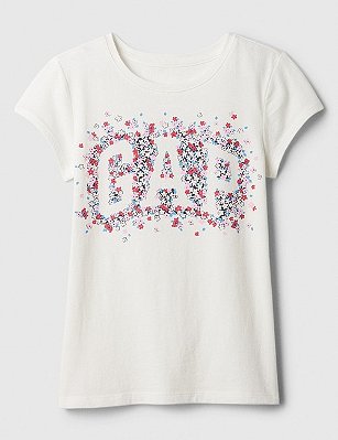 CAMISETA MANGA CURTA GAP -  LOGO FLORAL - MENINA
